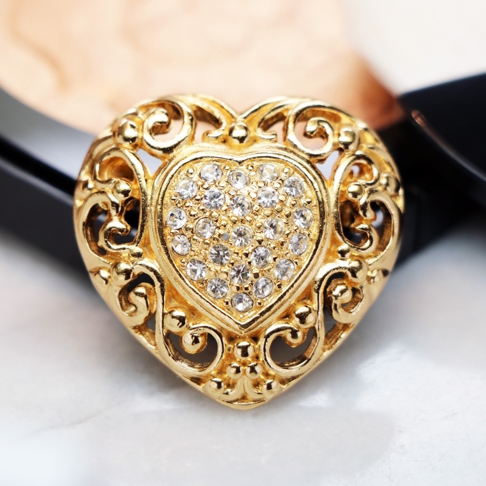 💖 Vintage Christian Dior Crystal Heart Brooch 💝 - Picture 7 of 16